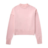 Sweet Ribbed Knit Crew Neck Drop Shoulder Long Sleeve Oversized Sweater