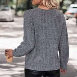 Textured Marled Knit Round Neck Long Sleeve Pullover Knit Sweater