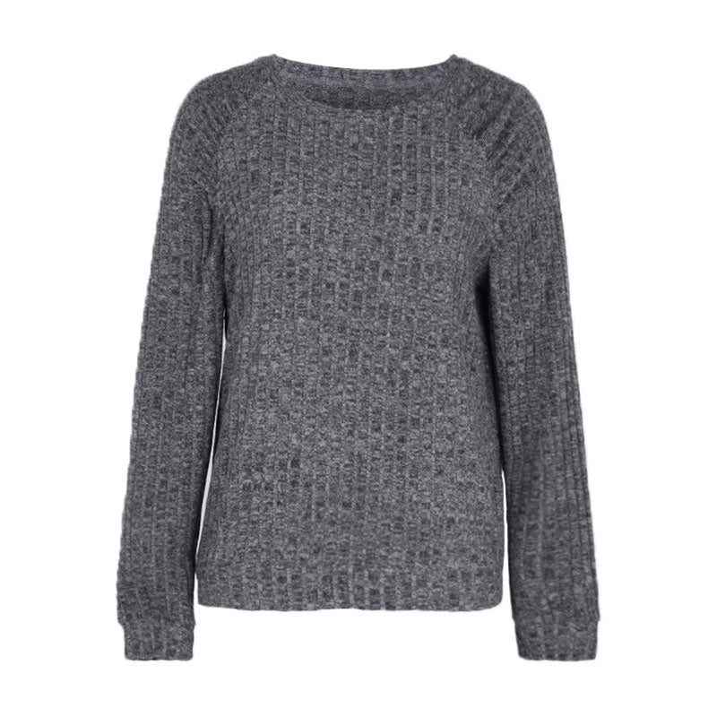 Textured Marled Knit Round Neck Long Sleeve Pullover Knit Sweater