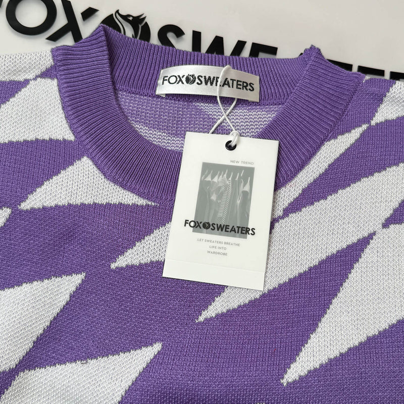 Unique Argyle Checkered Print High Neck Drop Shoulder Sweater