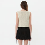 Versatile V Neck One Button Split Summer Crochet Open Knit Sweater Vest