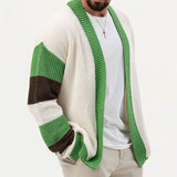 Vibrant Open Front Color Panel Long Sleeve Men Rib Knit Cardigan