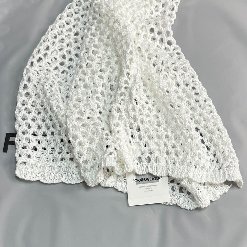 Vintage 90s Scoop Neck Bell Sleeve Split Backless Crochet Knit Maxi Dress
