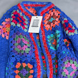 Vintage Boho Oversized Cropped Crochet Granny Square Cardigan