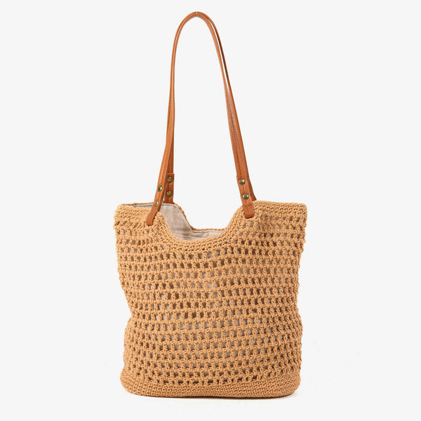 Vintage Fishnet Openwork Woven Beach Vacation Crochet Knit Tote Bag