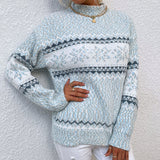 Vintage Mock Neck Long Sleeve Snowflake Pattern Nordic Fair Isle Sweater