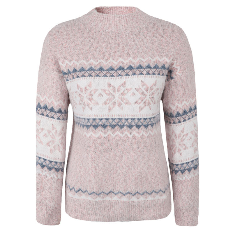 Vintage Mock Neck Long Sleeve Snowflake Pattern Nordic Fair Isle Sweater