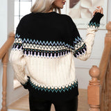 Vintage Nordic Fair Isle Crewneck Long Sleeve Cable Knit Pullover Sweater
