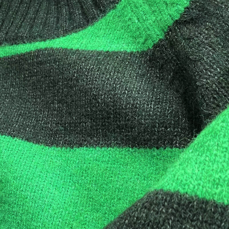Casual Green Mohair Blend Crew Neck Tonal Striped Pullover Sweater