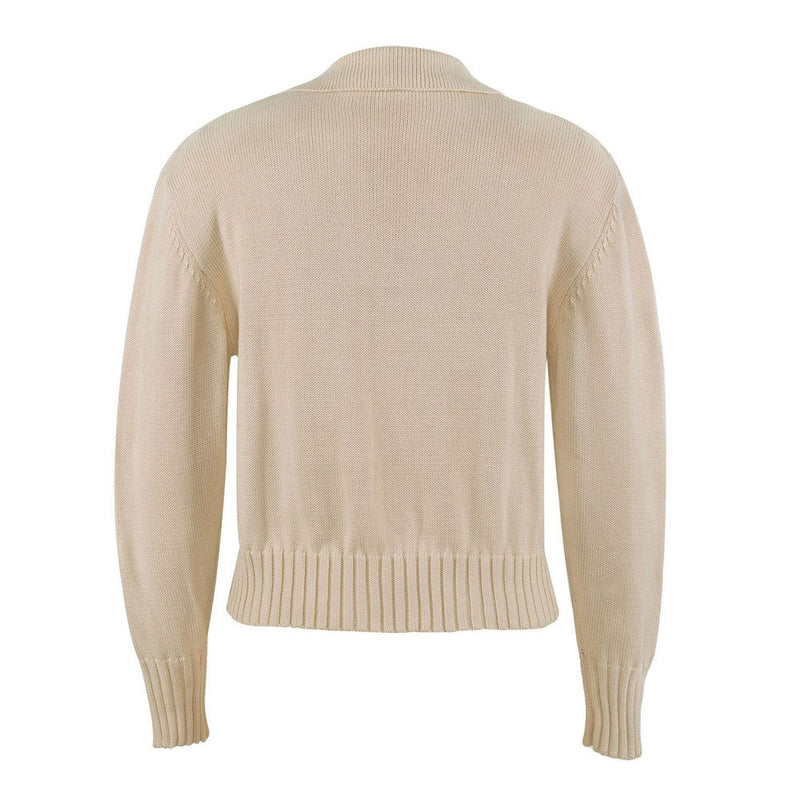 Casual Style Collared V Neck Long Sleeve Knit Sweater