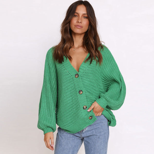Casual Solid Color V Neck Button Up Textured Rib Knit Cardigan