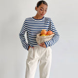Casual Style Contrast Color Crew Neck Base Stripe Sweater