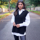 Casual Style Rib Knit V Neck Side Split Long Sweater Vest