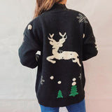 Cheerful Print Fluffy Reindeer Drop Shoulder Christmas Sweater