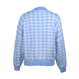 Chic Baby Blue Oversized Crewneck Houndstooth Jacquard Knit Sweater