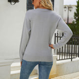 Chic Round Neck Long Sleeve Plaid Heart Jacquard Knit Sweater