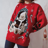 Christmas Bear Jacquard Crew Neck Long Sleeve Pullover Sweater