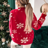 Christmas Fluffy Snowflake Print High Neck Pullover Sweater