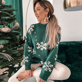 Christmas Fluffy Snowflake Print High Neck Pullover Sweater