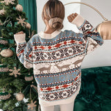 Christmas Motif Nordic Fair Isle Crew Neck Oversized Sweater