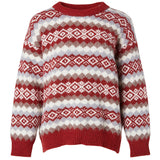 Christmas Red Nordic Fair Isle Geometric Jacquard Knit Pullover Sweater