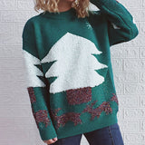 Colorful Lurex Christmas Tree Reindeer Knit Eyelash Sweater