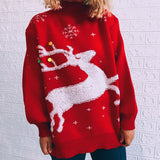 Colorful Pom Pom Reindeer Oversized High Neck Christmas Sweater
