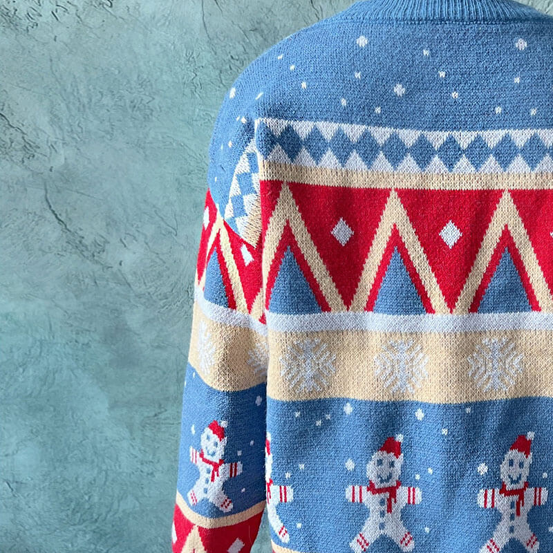 Colorful Snowman Pattern Christmas Pullover Fair Isle Sweater