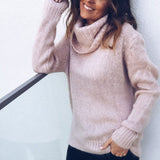 Comfy Pink Cowl Neck Drop Shoulder Long Sleeve Pullover Sweater