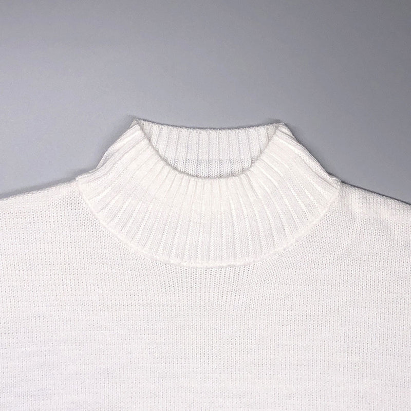Comfy White High Neck Drop Shoulder Split Side Oversized Knit Sweater