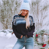 Comfy Nordic Fair Isle Crew Neck Long Sleeve Pullover Sweater