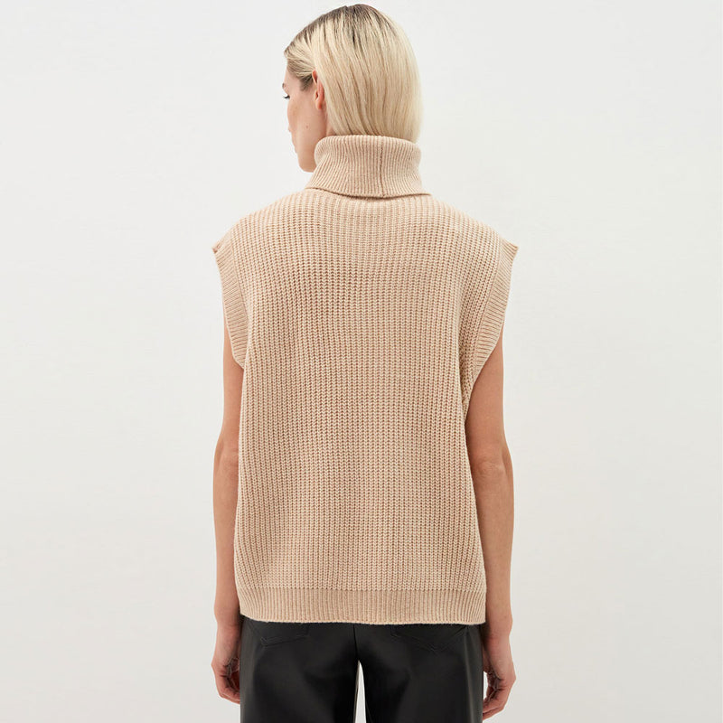 Comfy Oversized Turtleneck Pullover Brioche Knit Sweater Vest