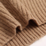 Comfy Turtleneck Drop Shoulder Textured Camel Rib Knit Mini Sweater Dress