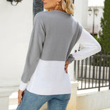 Comfy Two Tone Round Neck Long Sleeve Pullover Knit Sweater