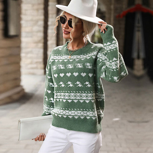 Contrast Nordic Fair Isle Pullover Jacquard Christmas Sweater