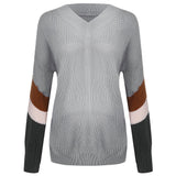 Contrast Grey Striped Sleeve V Neck Brioche Rib Knit Oversized Sweater
