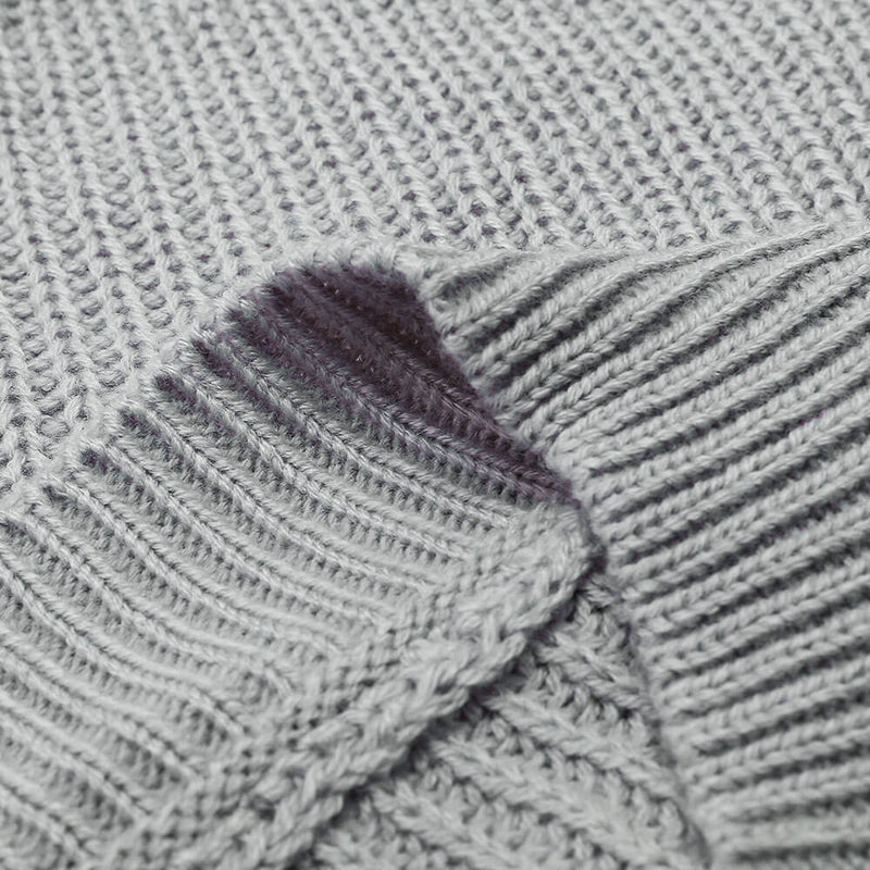 Contrast Grey Striped Sleeve V Neck Brioche Rib Knit Oversized Sweater