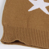 Cozy Camel Round Neck Long Sleeve Star Jacquard Knit Sweater