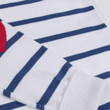 Crew Neck Long Sleeve Side Slit Stripe Heart Jacquard Knit Top