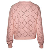 Cute Pink Oversized V Neck Long Sleeve Argy Pointelle Knit Sweater