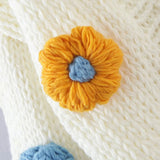 Cute Puff Sleeve Hand Knit Chunky Yarn Floral Cropped Cardigan
