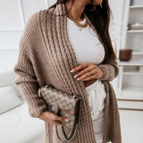 Elegant Drop Shoulder Chunky Brioche Rib Knit Open Front Duster Cardigan