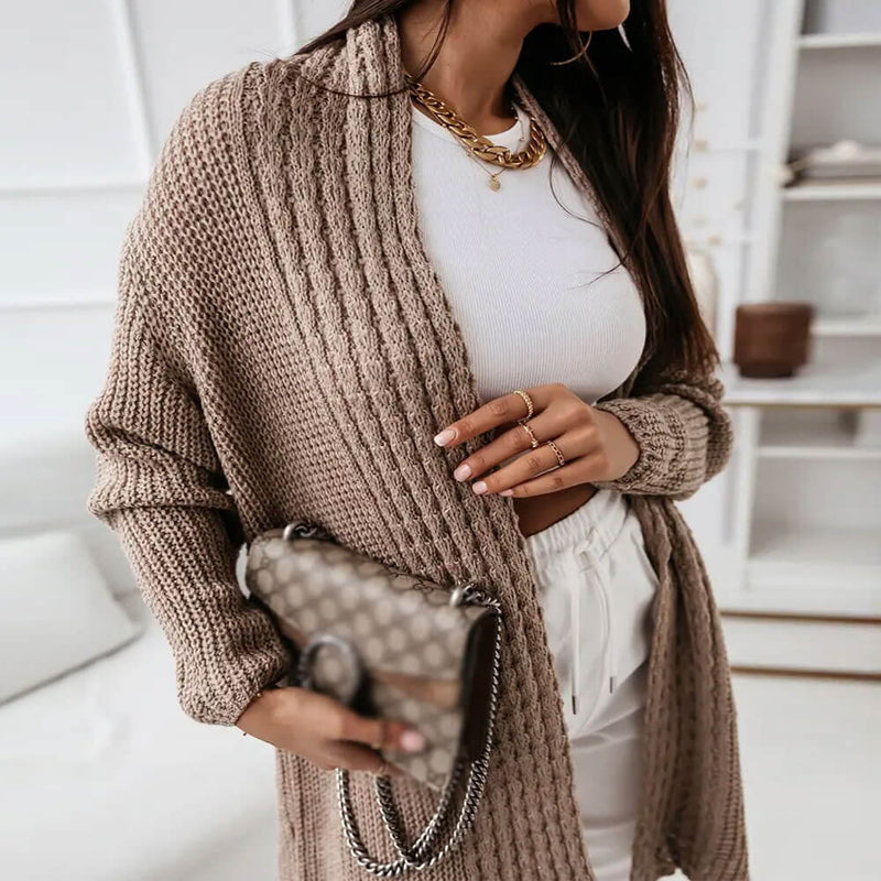 Elegant Drop Shoulder Chunky Brioche Rib Knit Open Front Duster Cardigan