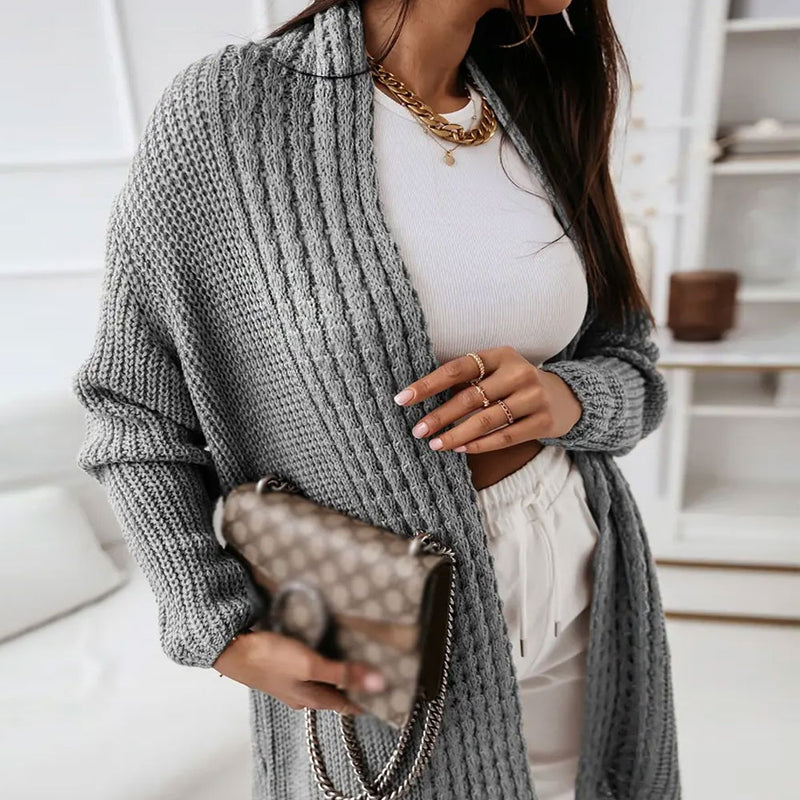 Elegant Drop Shoulder Chunky Brioche Rib Knit Open Front Duster Cardigan