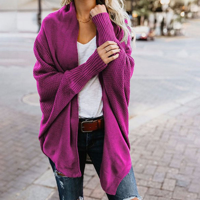 Elegant Shawl Collar Dolman Sleeve Open Front Knit Cardigan