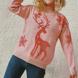 Eyelash Snowflake Reindeer Long Sleeve Pullover Christmas Sweater