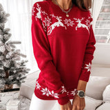 Fair Isle Crew Neck Reindeer Pattern Pullover Christmas Sweater