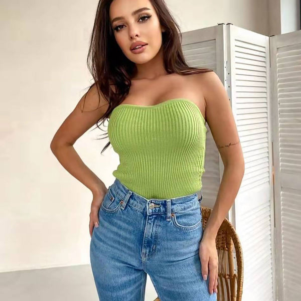 Feminine Sweetheart Neck Ribbed Knit Pullover Tube Top