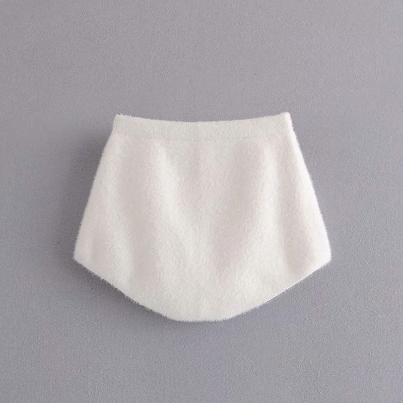 Fluffy White Solid Color High Waist Eyelash Knit Shorts