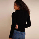 Fluffy Wool Blend Plunging Neck Button Detail Rib Knit Fitted Cardigan